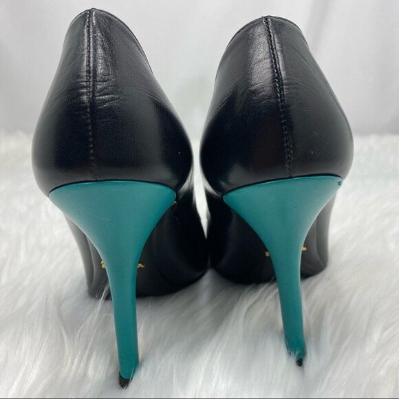 Prada Women's Capretto Turchese Silver Accent Pointed Toe Bicolor Pumps‎ EU 37.5 - Picture 9 of 11